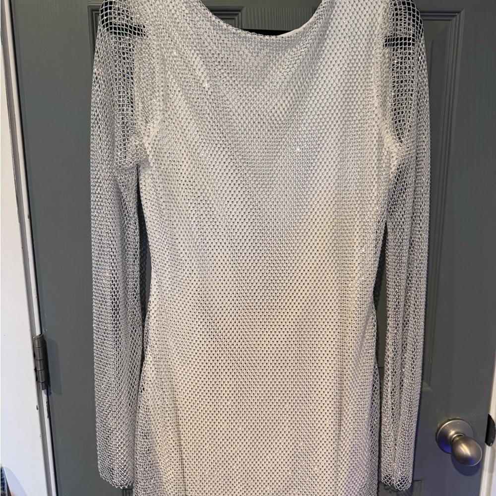 12th Tribe Silver Mesh Long Sleeve Dress
